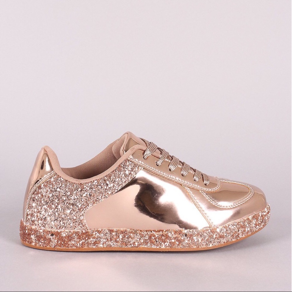 Glitter Rose Gold Metallic Patent Leather Sneakers - Picture 2 of 5